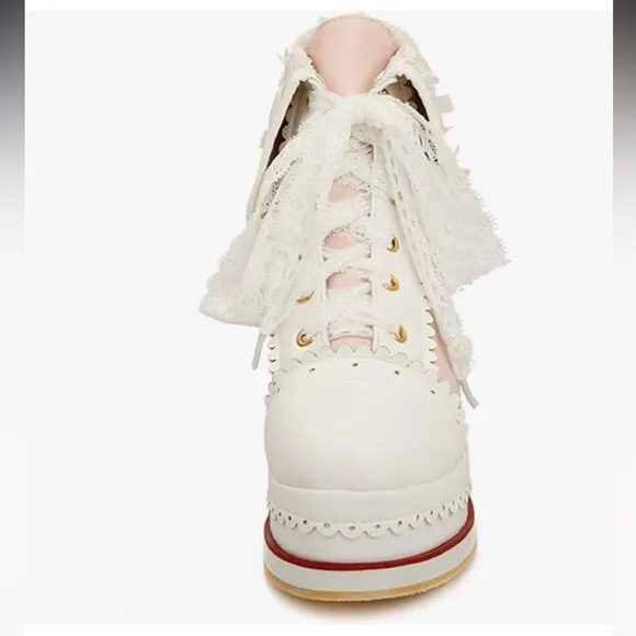 Cute Lolita Boots Cosplay Brogue Wedge Boots size 2