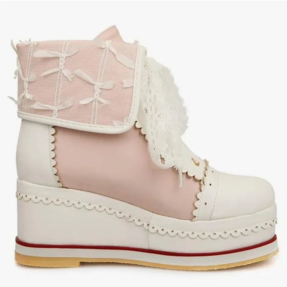Cute Lolita Boots Cosplay Brogue Wedge Boots size 2