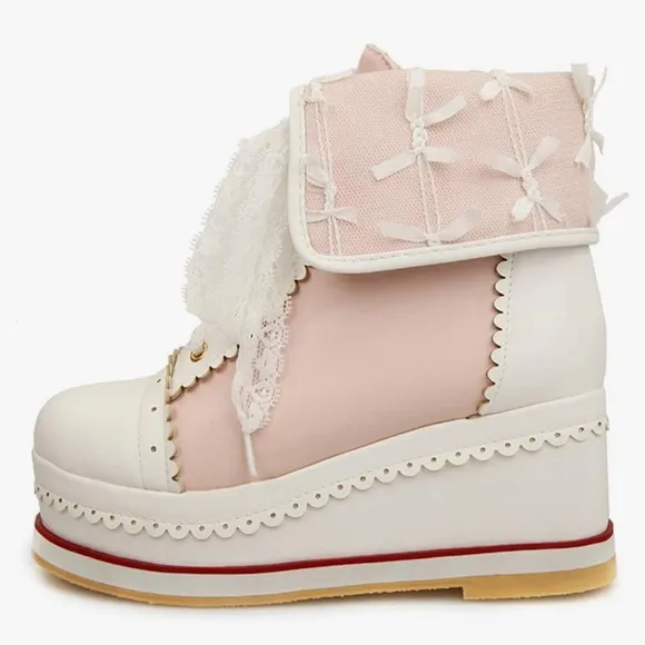 Cute Lolita Boots Cosplay Brogue Wedge Boots size 2
