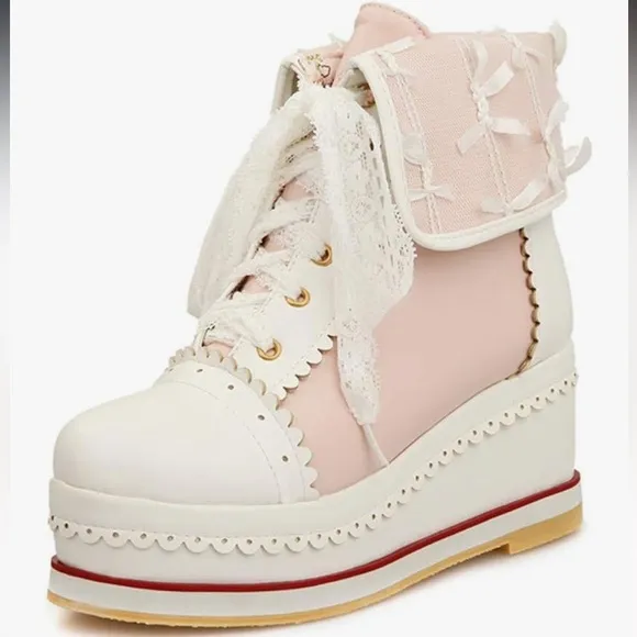 Cute Lolita Boots Cosplay Brogue Wedge Boots size 2