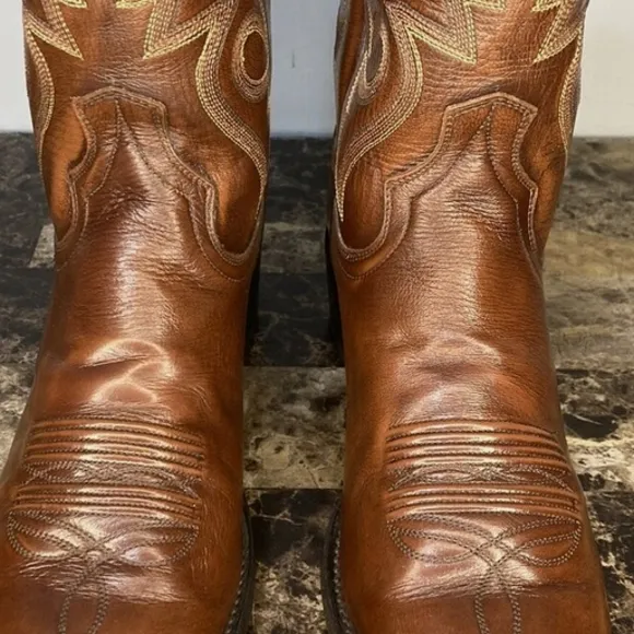 Dan Post Brown Western Cowboy Boots with Embroidered Design(Size 10)