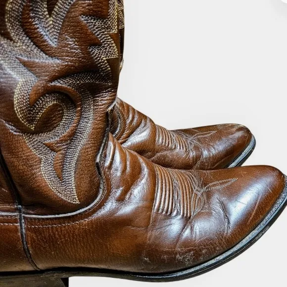 Dan Post Brown Western Cowboy Boots with Embroidered Design(Size 10)