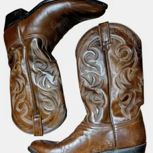Dan Post Brown Western Cowboy Boots with Embroidered Design(Size 10)