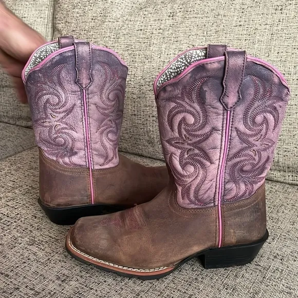 Dan Post Kids Youth Boots Brown and Purple Boots Size 4D