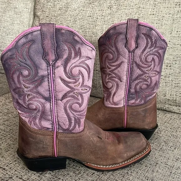 Dan Post Kids Youth Boots Brown and Purple Boots Size 4D