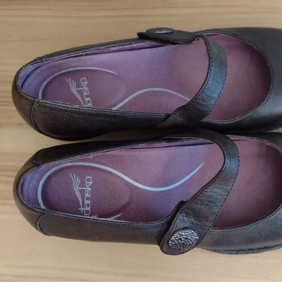 Dansko Adelle Mary Jane Wedge Shoes Brown Leather Hook And Loop Size Eu 41 US 10