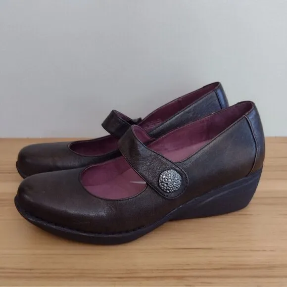 Dansko Adelle Mary Jane Wedge Shoes Brown Leather Hook And Loop Size Eu 41 US 10