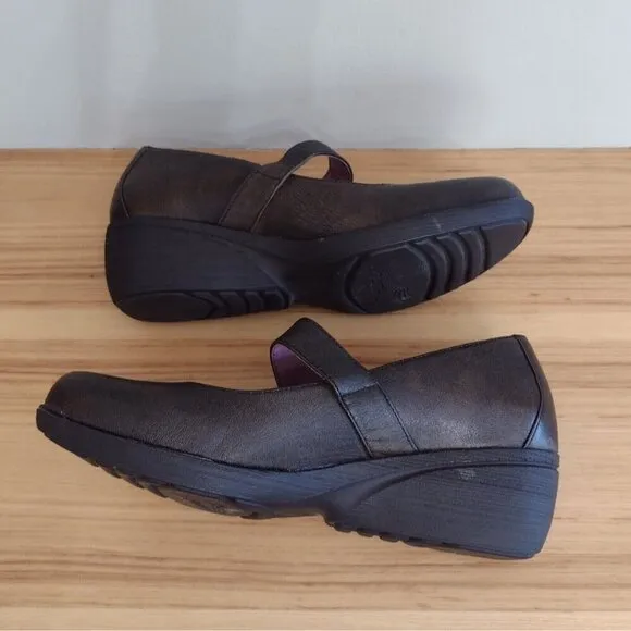Dansko Adelle Mary Jane Wedge Shoes Brown Leather Hook And Loop Size Eu 41 US 10