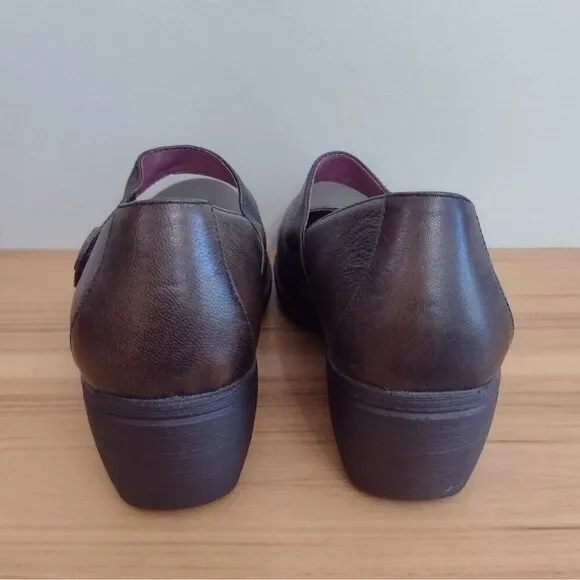 Dansko Adelle Mary Jane Wedge Shoes Brown Leather Hook And Loop Size Eu 41 US 10