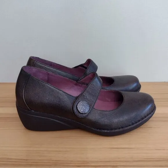Dansko Adelle Mary Jane Wedge Shoes Brown Leather Hook And Loop Size Eu 41 US 10