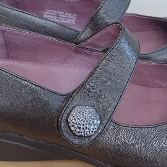Dansko Adelle Mary Jane Wedge Shoes Brown Leather Hook And Loop Size Eu 41 US 10