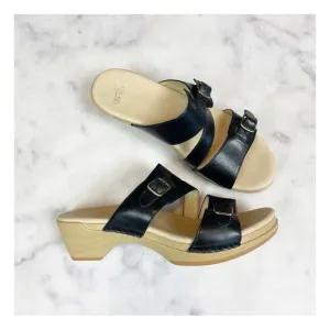 Dansko Karena Black Leather Slide Clog Sandals