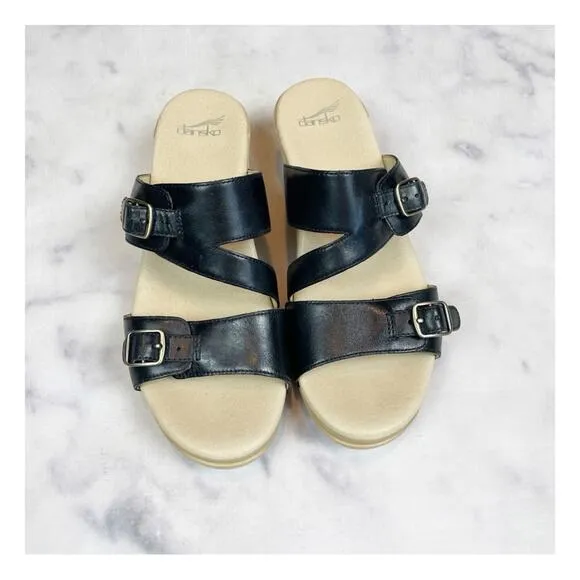 Dansko Karena Black Leather Slide Clog Sandals