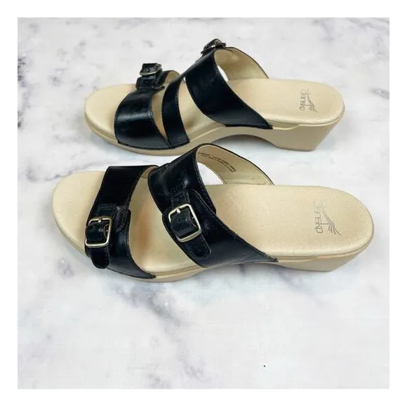 Dansko Karena Black Leather Slide Clog Sandals