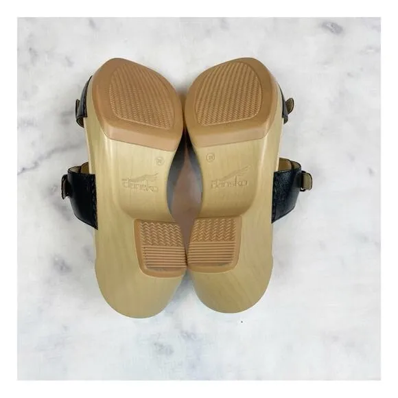 Dansko Karena Black Leather Slide Clog Sandals