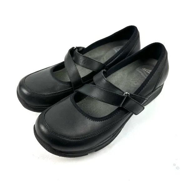 Dansko Kiki Mary Jane Shoes 41 Black Leather Strappy Womens Chunky Professional
