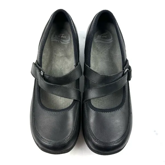 Dansko Kiki Mary Jane Shoes 41 Black Leather Strappy Womens Chunky Professional