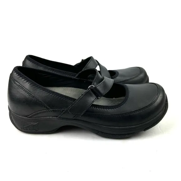Dansko Kiki Mary Jane Shoes 41 Black Leather Strappy Womens Chunky Professional