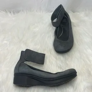Dansko Lulu Dusky Grey-Black Ankle Strap Wedge Shoes Sz 37/US 6.5-7