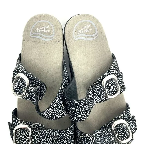 Dansko Shoes Size 37 Womens Iridescent Sophie Sandals Leather Wedge Slide Buckle