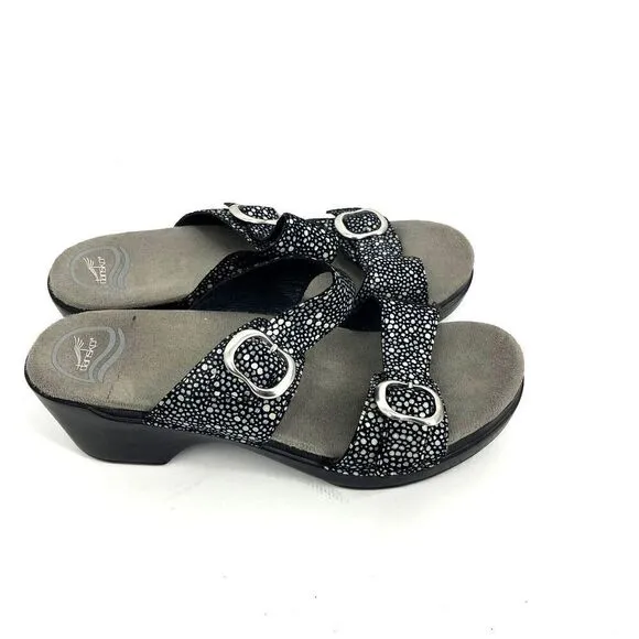 Dansko Shoes Size 37 Womens Iridescent Sophie Sandals Leather Wedge Slide Buckle