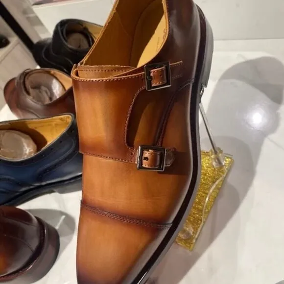De Novo Light Brown Monk Strap Shoes