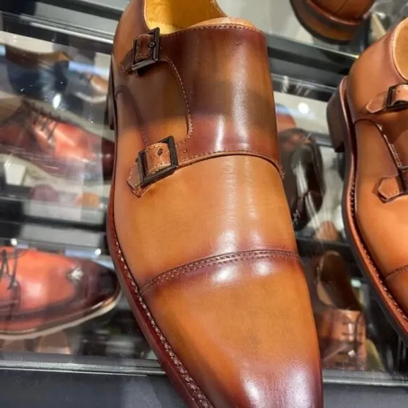 De Novo Light Brown Monk Strap Shoes