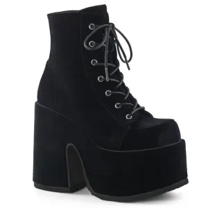 Demonia Camel-203 Black Velvet Ankle Platform Boots