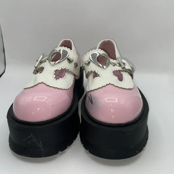 Demonia Womens Sz 7 Slacker-23 Platform Maryjane Shoes Chunky Heart Buckle Pink