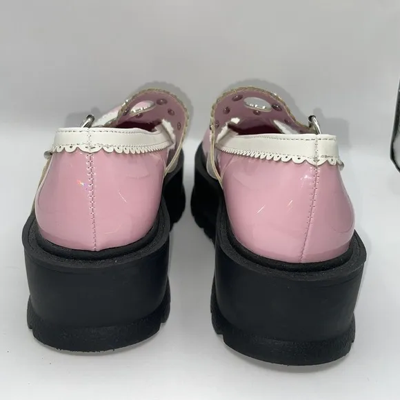Demonia Womens Sz 7 Slacker-23 Platform Maryjane Shoes Chunky Heart Buckle Pink