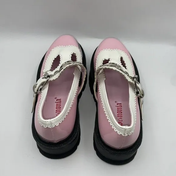 Demonia Womens Sz 7 Slacker-23 Platform Maryjane Shoes Chunky Heart Buckle Pink
