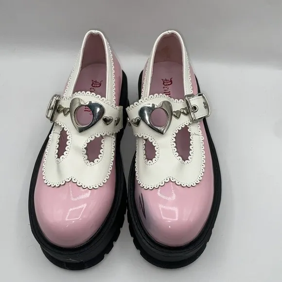 Demonia Womens Sz 7 Slacker-23 Platform Maryjane Shoes Chunky Heart Buckle Pink