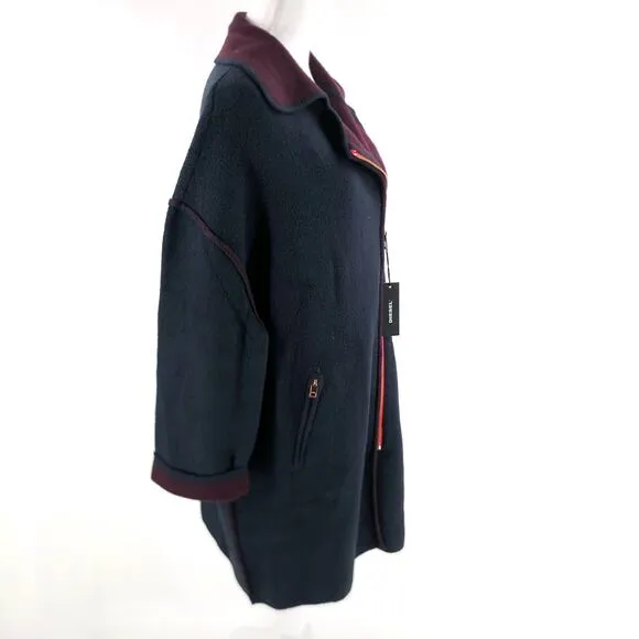 Diesel Overcoat Bice Jacket Dark Blue Knitted Women's Sz L NWT $360