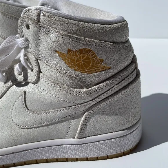 Dipped Retro Air Jordan 1 high top lustre white leather with tan toe &amp; gold logo