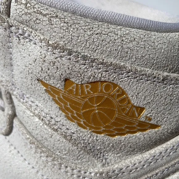 Dipped Retro Air Jordan 1 high top lustre white leather with tan toe &amp; gold logo