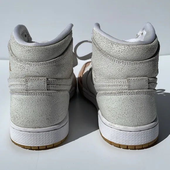Dipped Retro Air Jordan 1 high top lustre white leather with tan toe &amp; gold logo