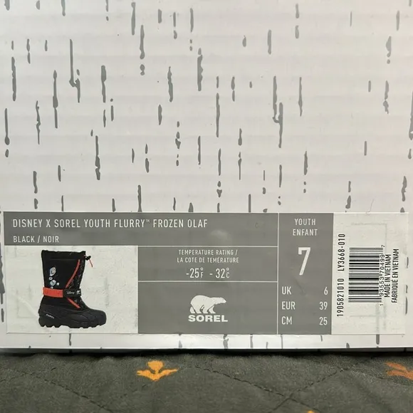 Disney by Sorel youth flurry -frozen OlafBlack7 youth USwinter boots.New