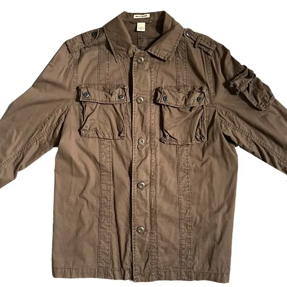 DKNY JEANS BROWN BUTTON DOWN CARGO LIGHTWEIGHT JACKET SIZE MEDIUM