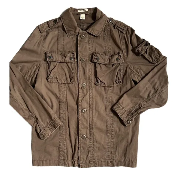DKNY JEANS BROWN BUTTON DOWN CARGO LIGHTWEIGHT JACKET SIZE MEDIUM