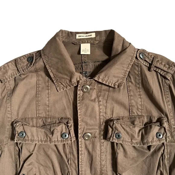 DKNY JEANS BROWN BUTTON DOWN CARGO LIGHTWEIGHT JACKET SIZE MEDIUM