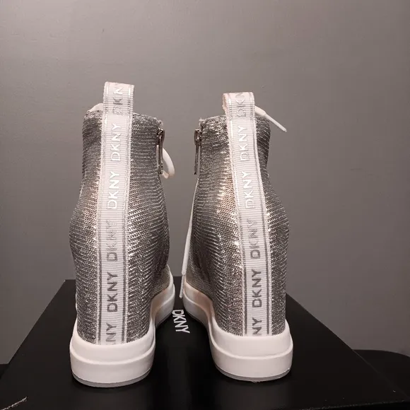 DKNY Sophie Silver‎ High-Top Wedge Sneakers Women's Sz 7.5