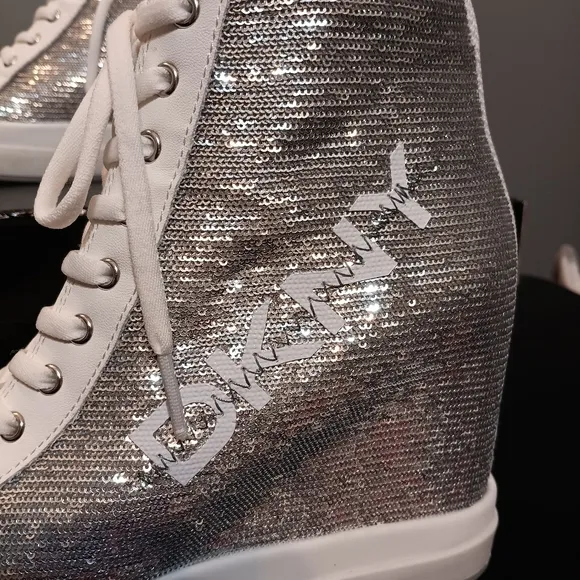 DKNY Sophie Silver‎ High-Top Wedge Sneakers Women's Sz 7.5