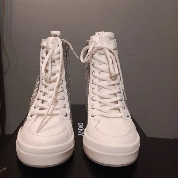 DKNY Sophie Silver‎ High-Top Wedge Sneakers Women's Sz 7.5