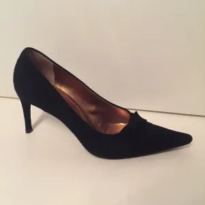 DOLCE &amp; GABBANA SHOES HEELS BLACK SUEDE BOW POINTED TOE ITALY Size 36.5