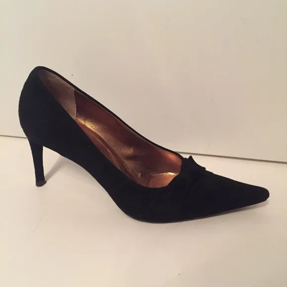 DOLCE &amp; GABBANA SHOES HEELS BLACK SUEDE BOW POINTED TOE ITALY Size 36.5