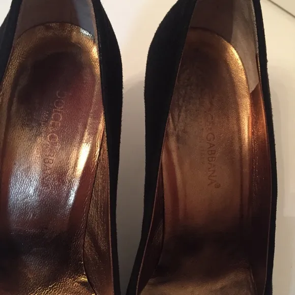DOLCE &amp; GABBANA SHOES HEELS BLACK SUEDE BOW POINTED TOE ITALY Size 36.5