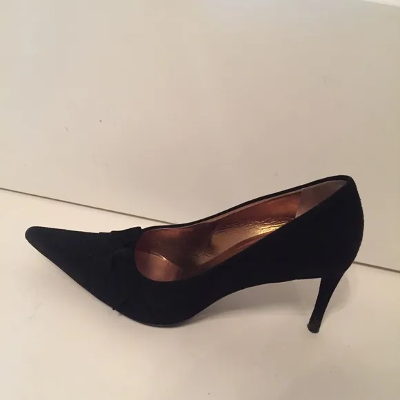 DOLCE &amp; GABBANA SHOES HEELS BLACK SUEDE BOW POINTED TOE ITALY Size 36.5