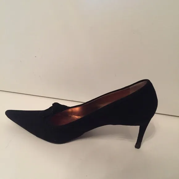 DOLCE &amp; GABBANA SHOES HEELS BLACK SUEDE BOW POINTED TOE ITALY Size 36.5