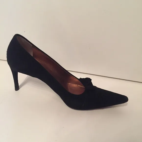 DOLCE &amp; GABBANA SHOES HEELS BLACK SUEDE BOW POINTED TOE ITALY Size 36.5