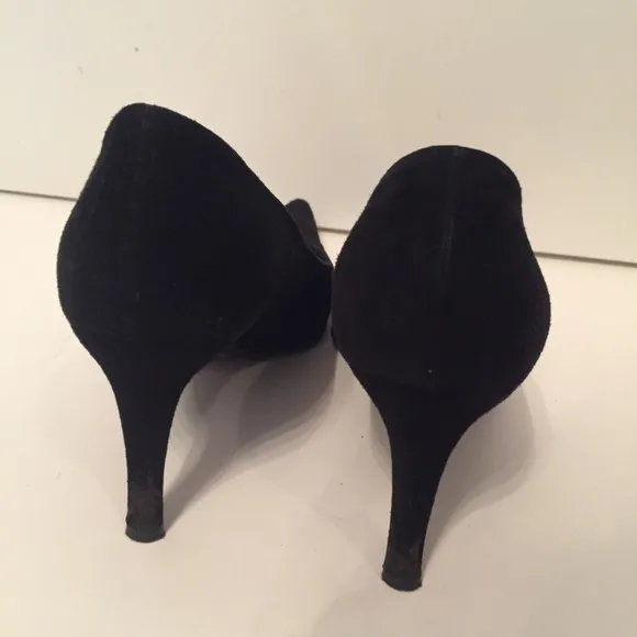 DOLCE &amp; GABBANA SHOES HEELS BLACK SUEDE BOW POINTED TOE ITALY Size 36.5
